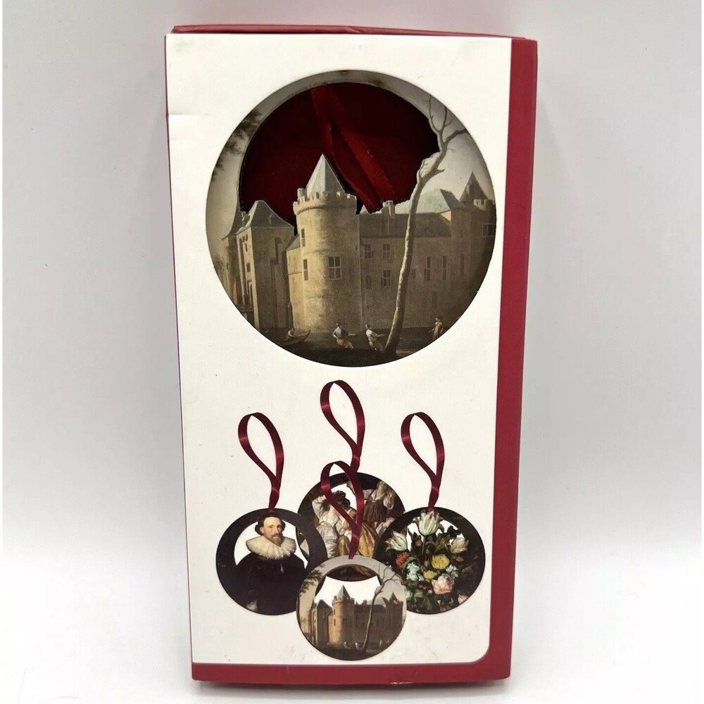 Amsterdam Castle Muiderslot 3 Ornaments Wooden Boxed *Missing 4th ornament 2.75"